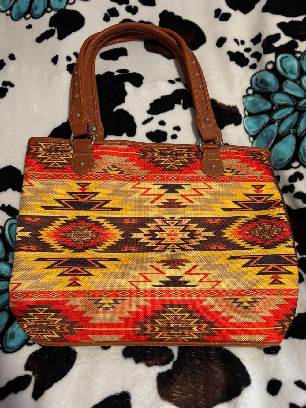 Montana West Southwestern Tote in Red, Yellow & Brown